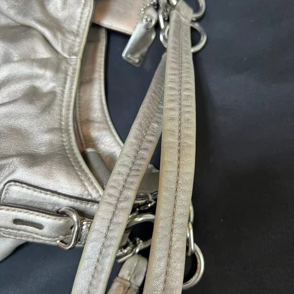 Coach Vintage Silver Soft Leather Satchel Purse Bag with Double Handle - Picture 10 of 12